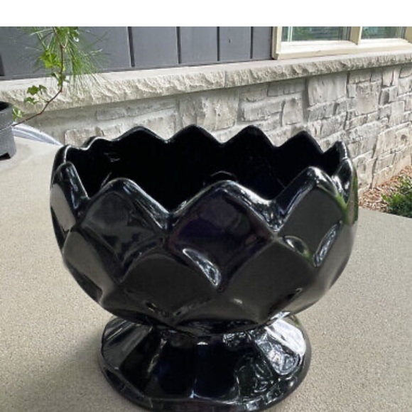 VTG McCoy USA 599 Black Pottery 4” Pedestal Bowl Planter Vase 4.5” Wide - Picture 2 of 13